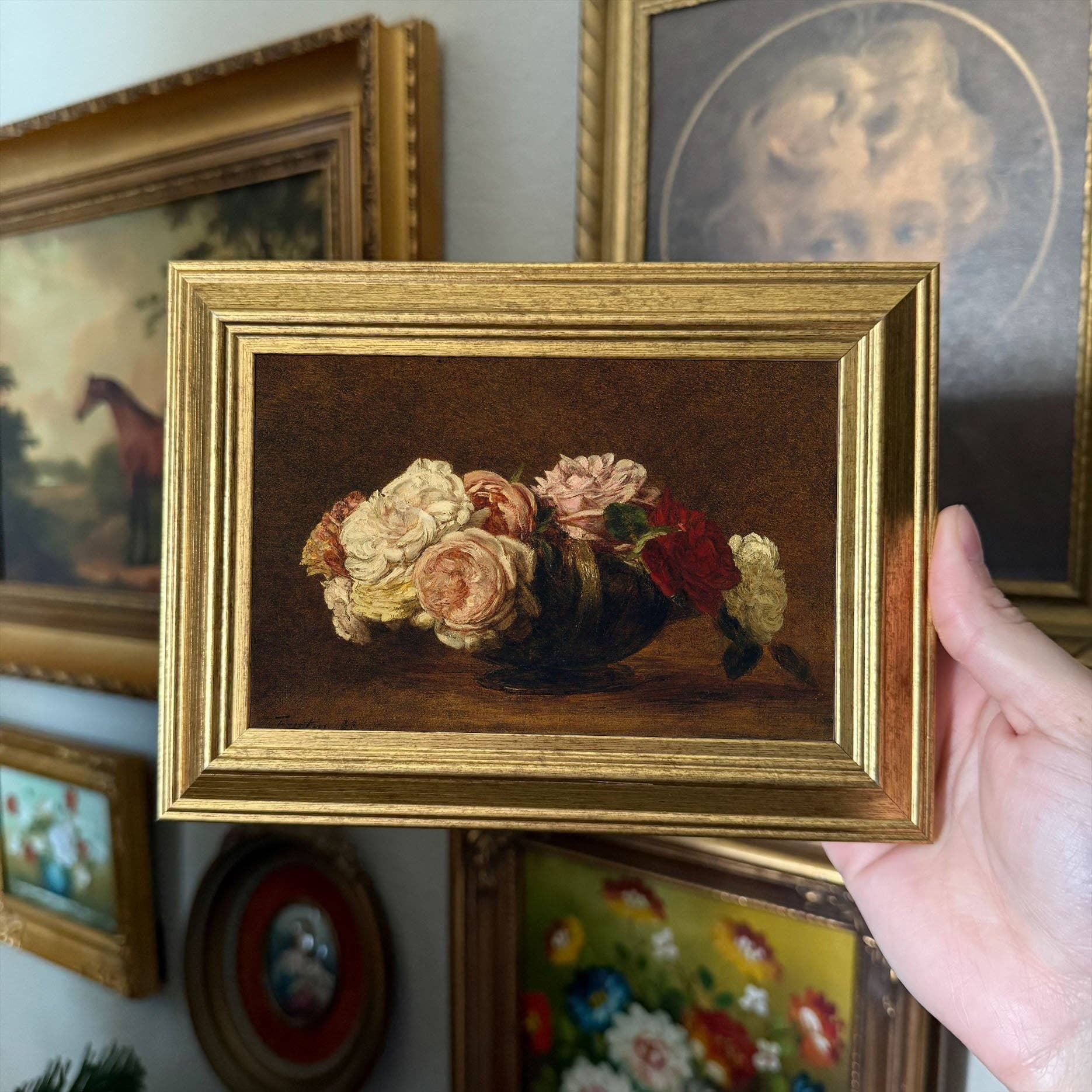 Vintage Style Flowers in Vase Still Life Art Print Framed