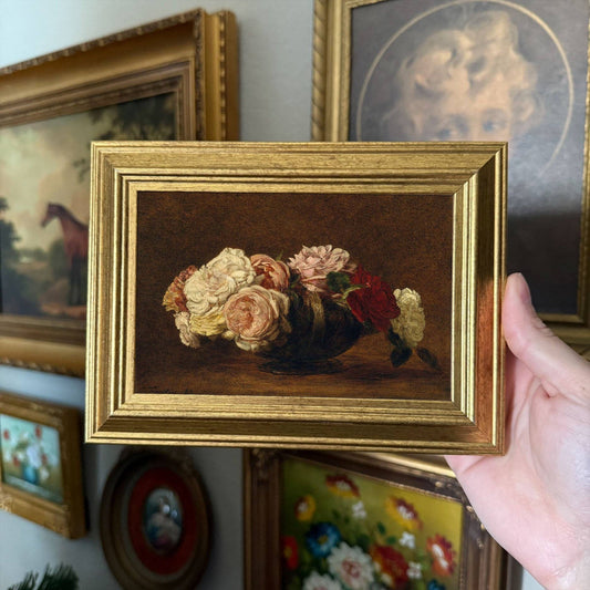 Vintage Style Flowers in Vase Still Life Art Print Framed