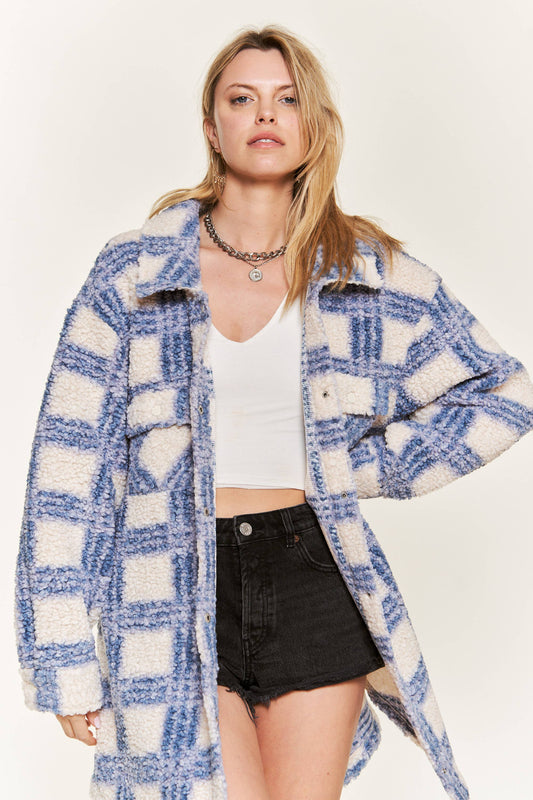 Blue Plaid Teddy Jacket