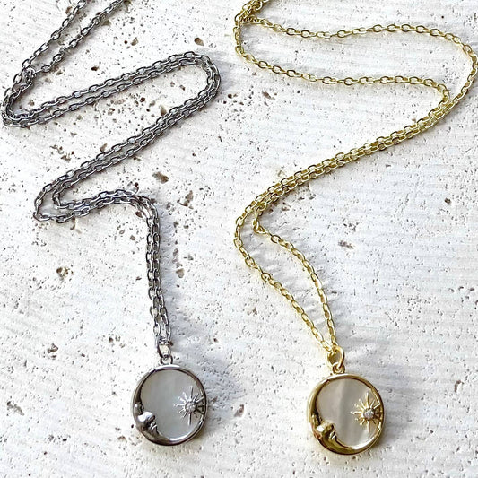 Moon & star glow pendant necklace - gold or silver 