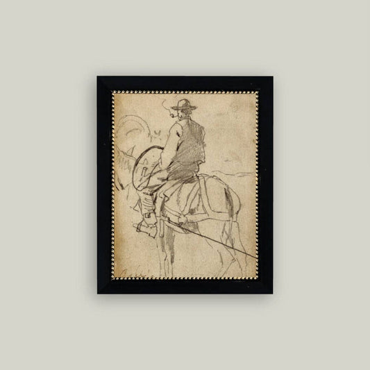 Man Riding a Horse Framed Antique Art 4 x 6