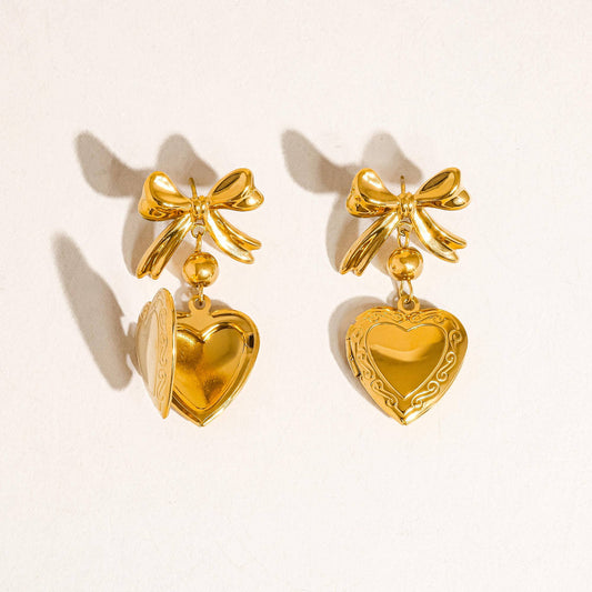 Heart and Bow Locket Earring