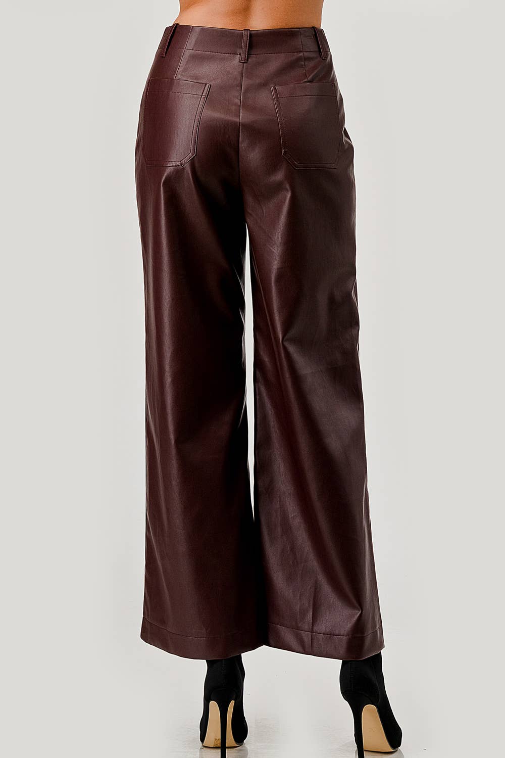 Chocolate Faux Leather Wide-Leg Pants