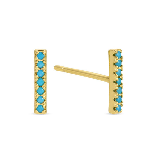 Light Blue Pavé Bar Studs On Velvet Tag
