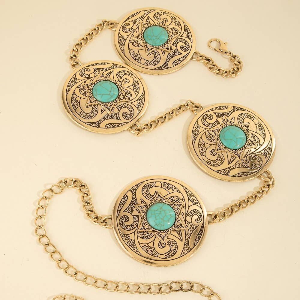Embossed Gold & Turquoise Belt