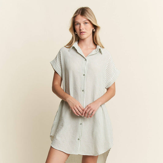 Sage striped mini dress