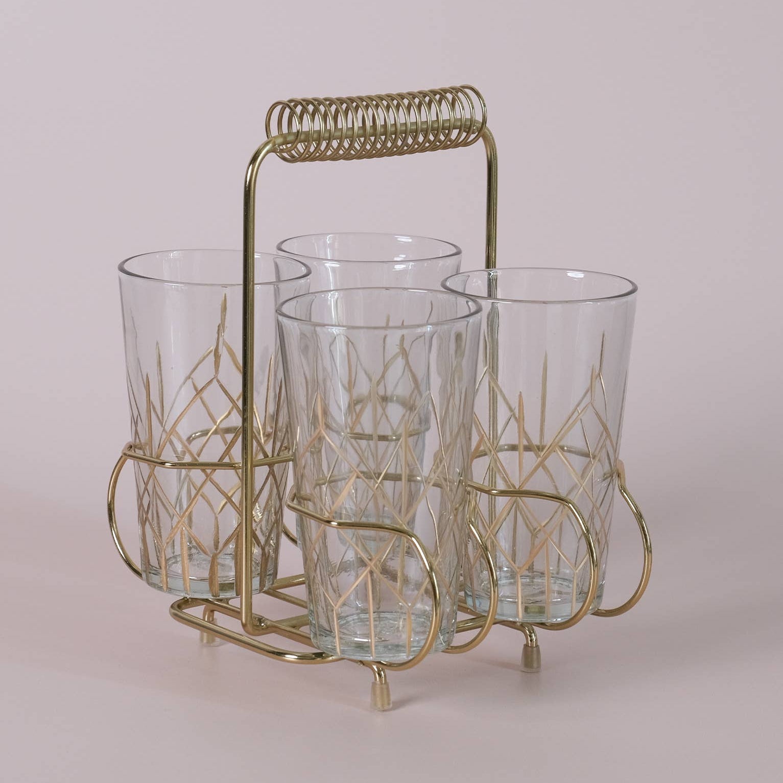 Drinking Glasses in Metal Caddy Set