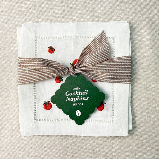 Tomato Embroidered Cocktail Napkin Set