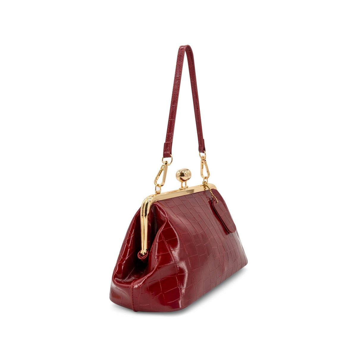 Celeste Faux Croc Clutch  in Wine