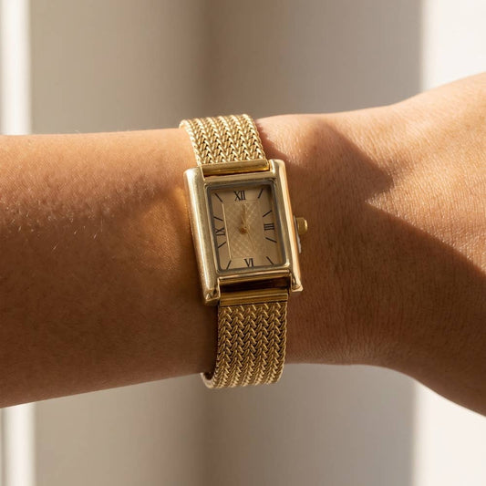 Gold Mesh Band Roman Numeral Watch