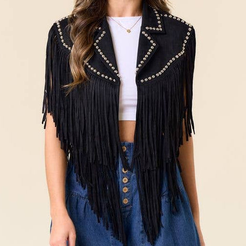 Black Studded Fringe Cape