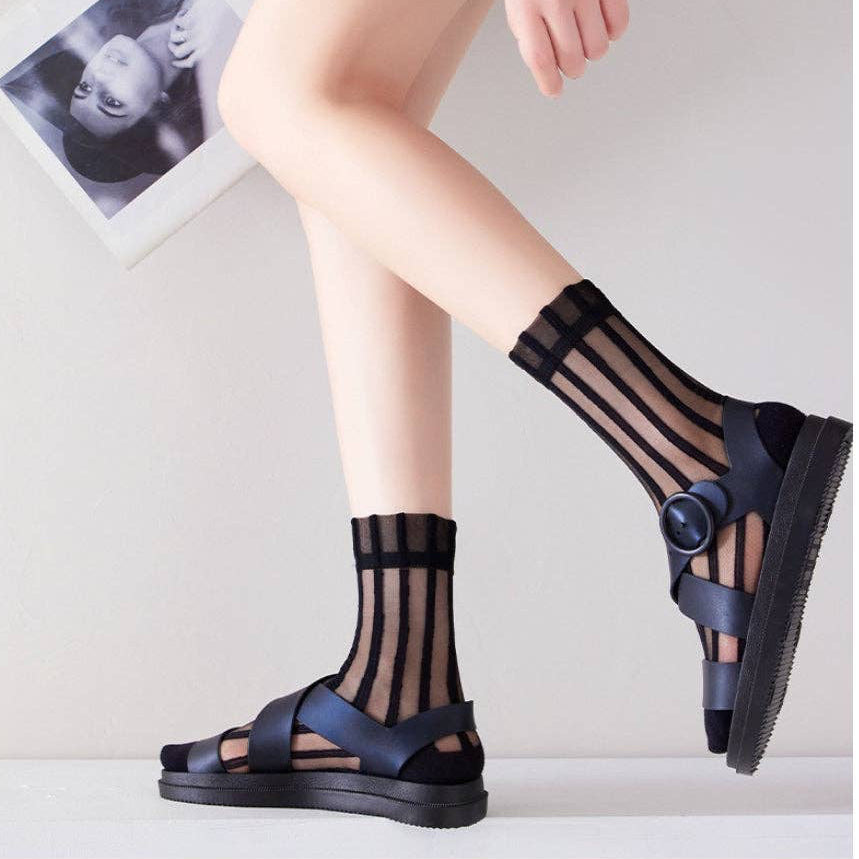 Sheer Stripe Crew Socks