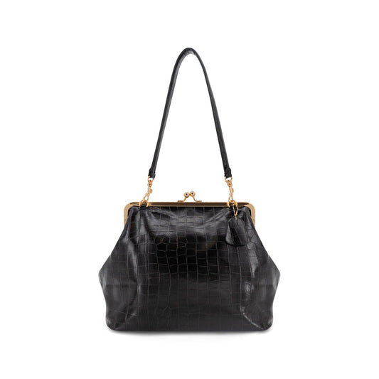 Miette Faux Croc Clutch in Black