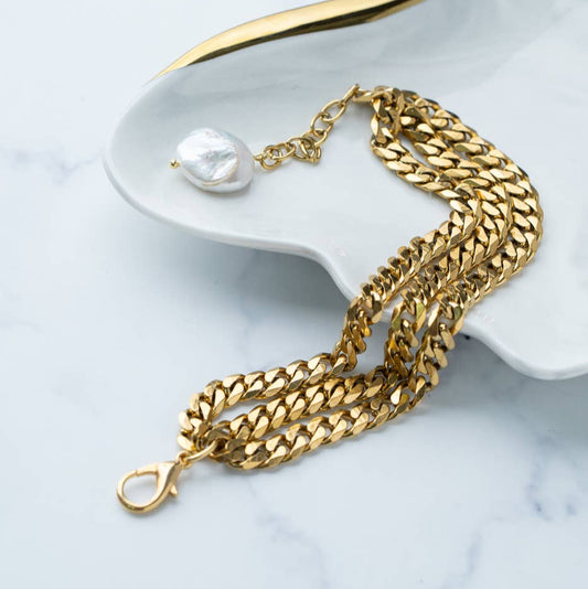 Triple Steel Chain Gold Bracelet