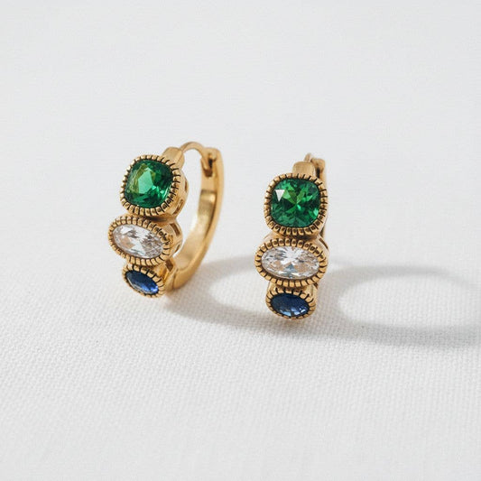 Vintage Gemstone Hoop Earrings - Gold