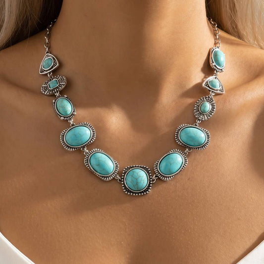 Turquoise Stone Western Collar Necklace