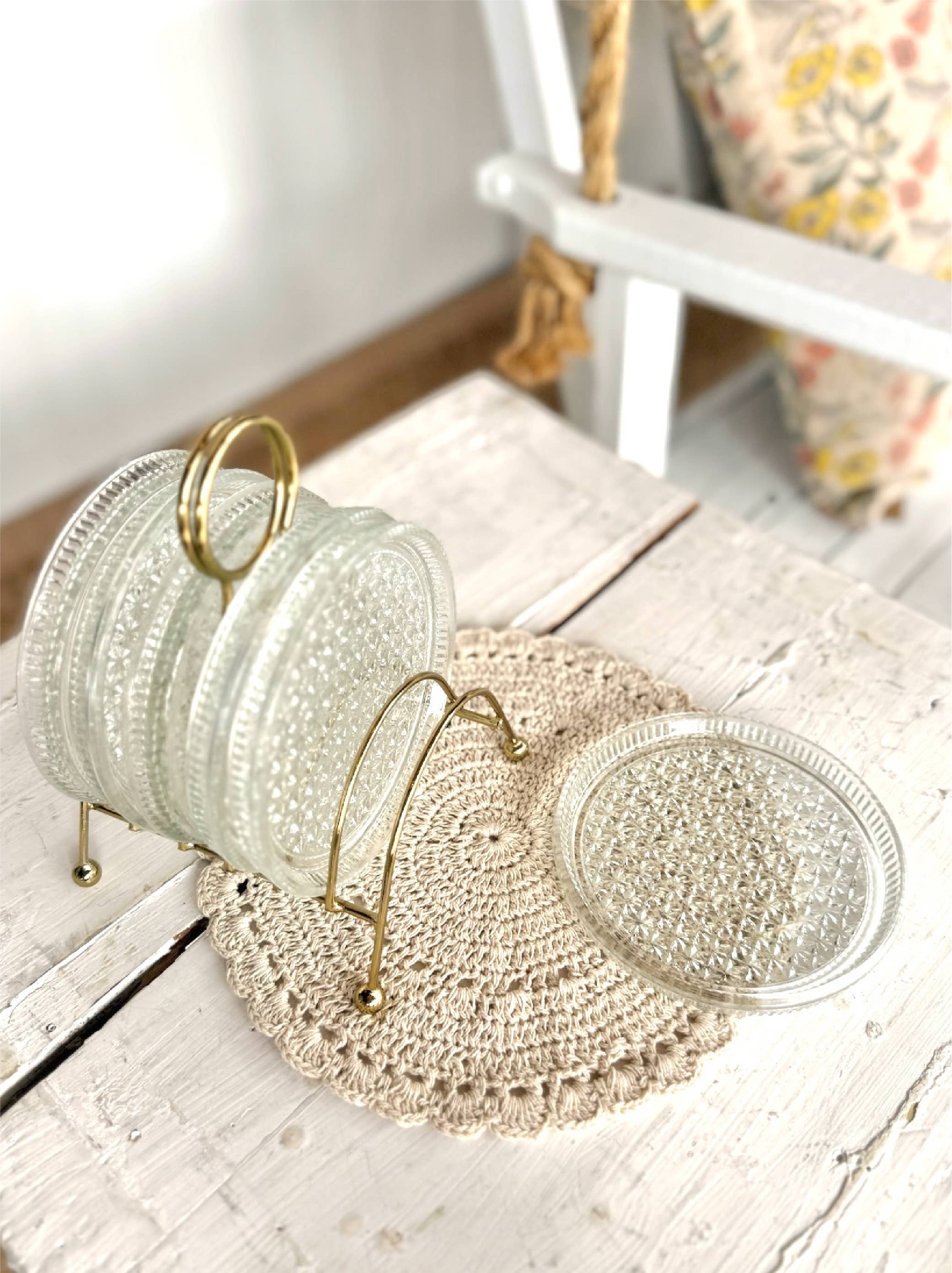 Glass Coasters Metal Caddy Set