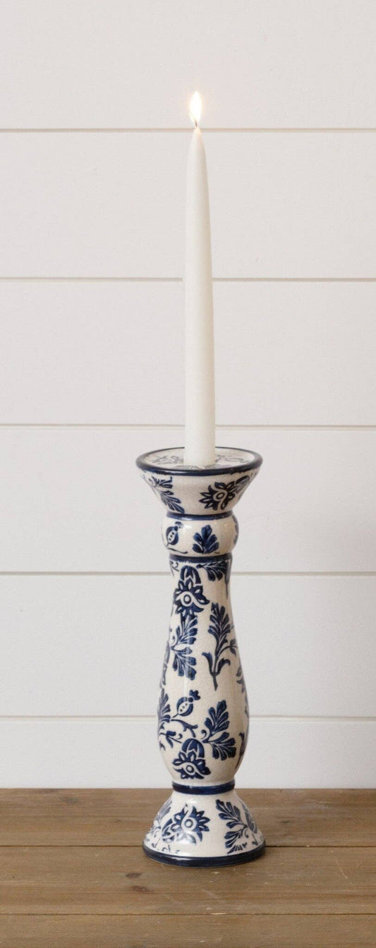 Large Blue Floral Taper/Pillar Candle Holder