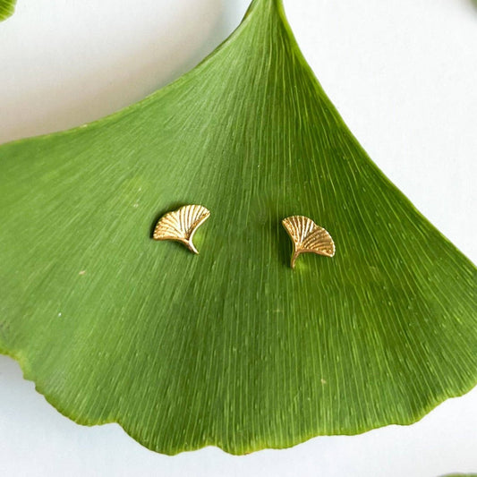 Gold Ginkgo Stud Earrings