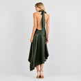 Load image into Gallery viewer, Deep Green Satin Halter Dress

