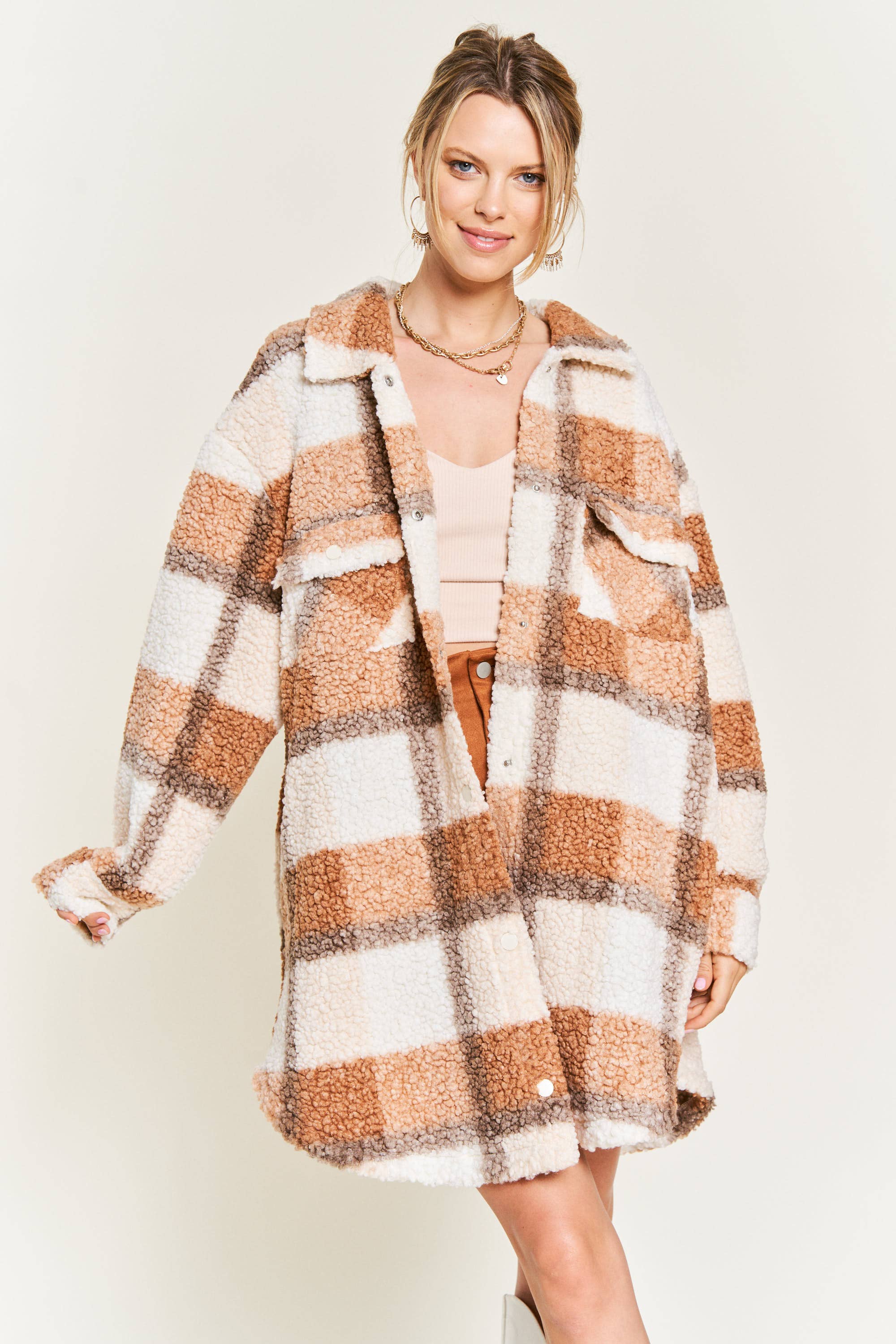 Orange Plaid teddy jacket