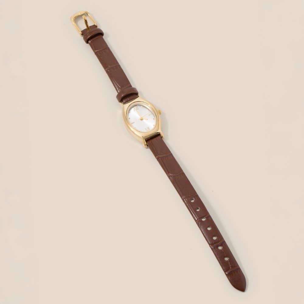 Leather Strap Oval Watch