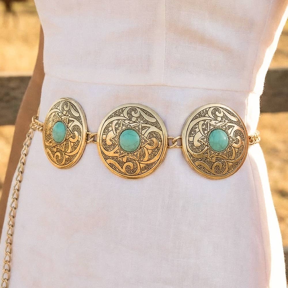 Embossed Gold & Turquoise Belt