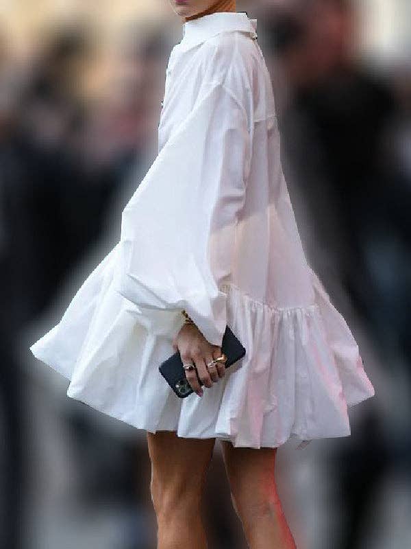 Puff Sleeves Mini Shirt Dress