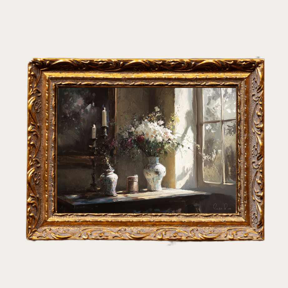 Antique Table Setting | French Brass Inspired Gold Mould Framed Art