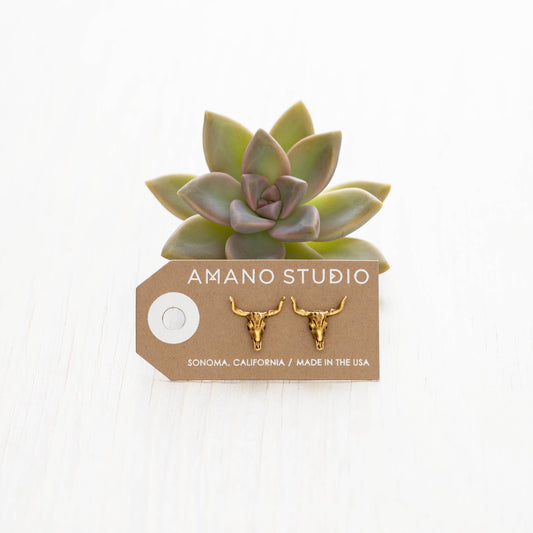 Longhorn Steer Skull Stud Earrings