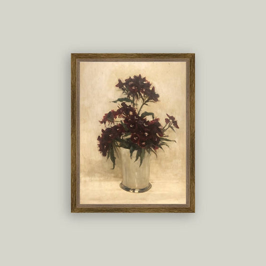 Maroon Flowers Framed Antique Art