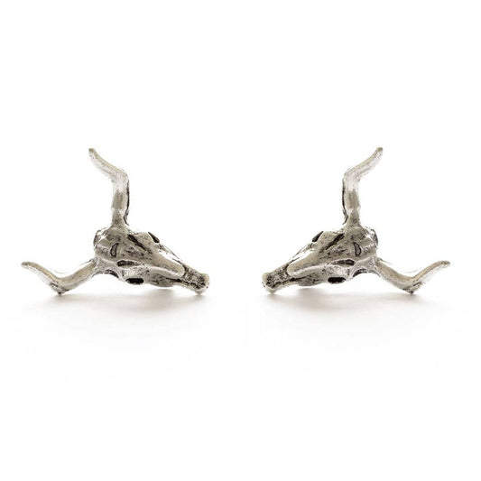 Silver Longhorn Steer Skull Stud Earrings