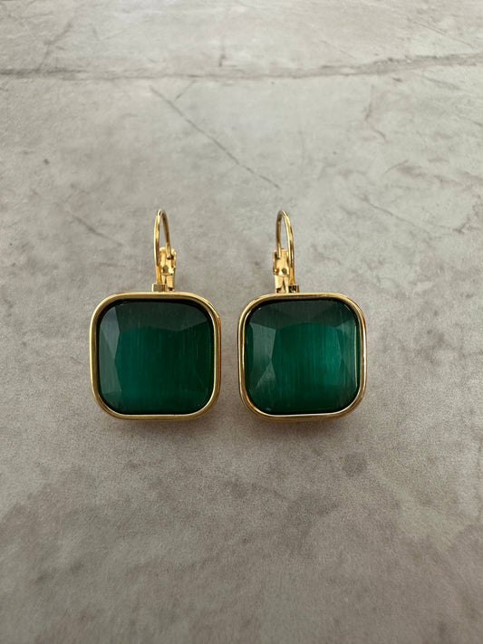 Square Green Earrings