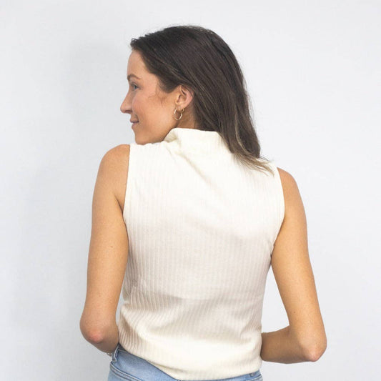 Ivory Sleeveless Ribbed Turtleneck