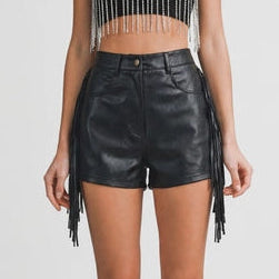Faux Leather Fringe Shorts