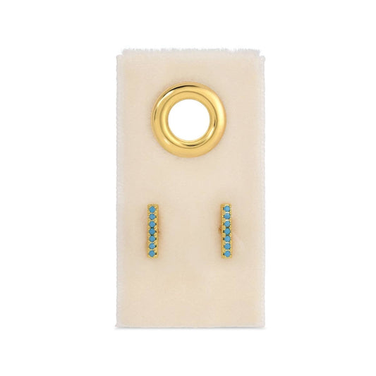 Light Blue Pavé Bar Studs On Velvet Tag