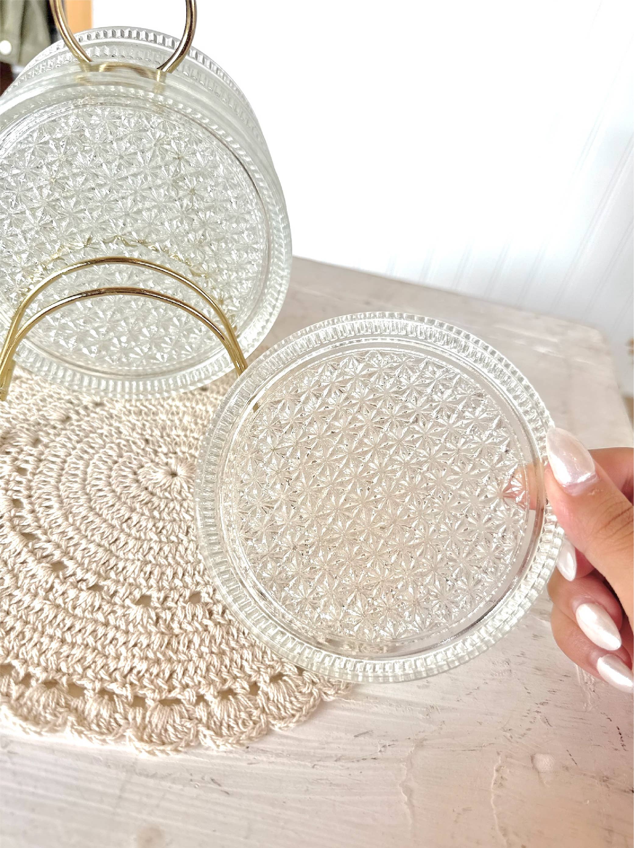 Glass Coasters Metal Caddy Set