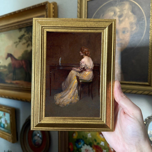 Vintage Style Woman Sitting down Still Life Print Framed