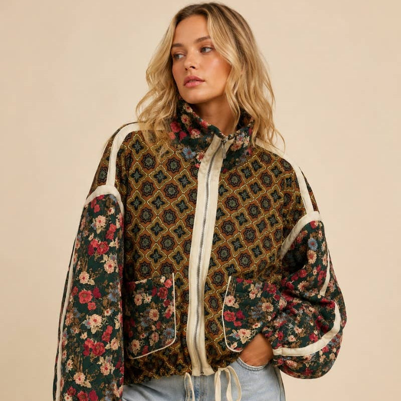 Patchwork Quilted Bomber Jacket