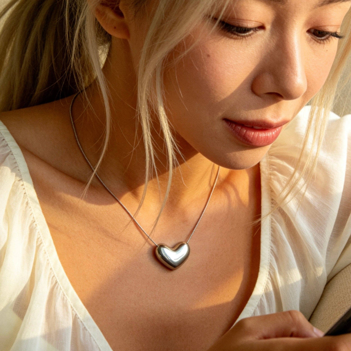Silver Bean Pendant Necklace