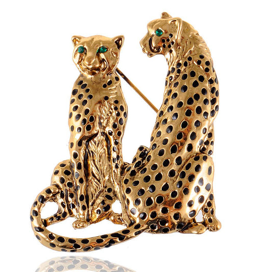 Turquoise Blue Spotted Leopard Family Twin Lover Brooch Pin