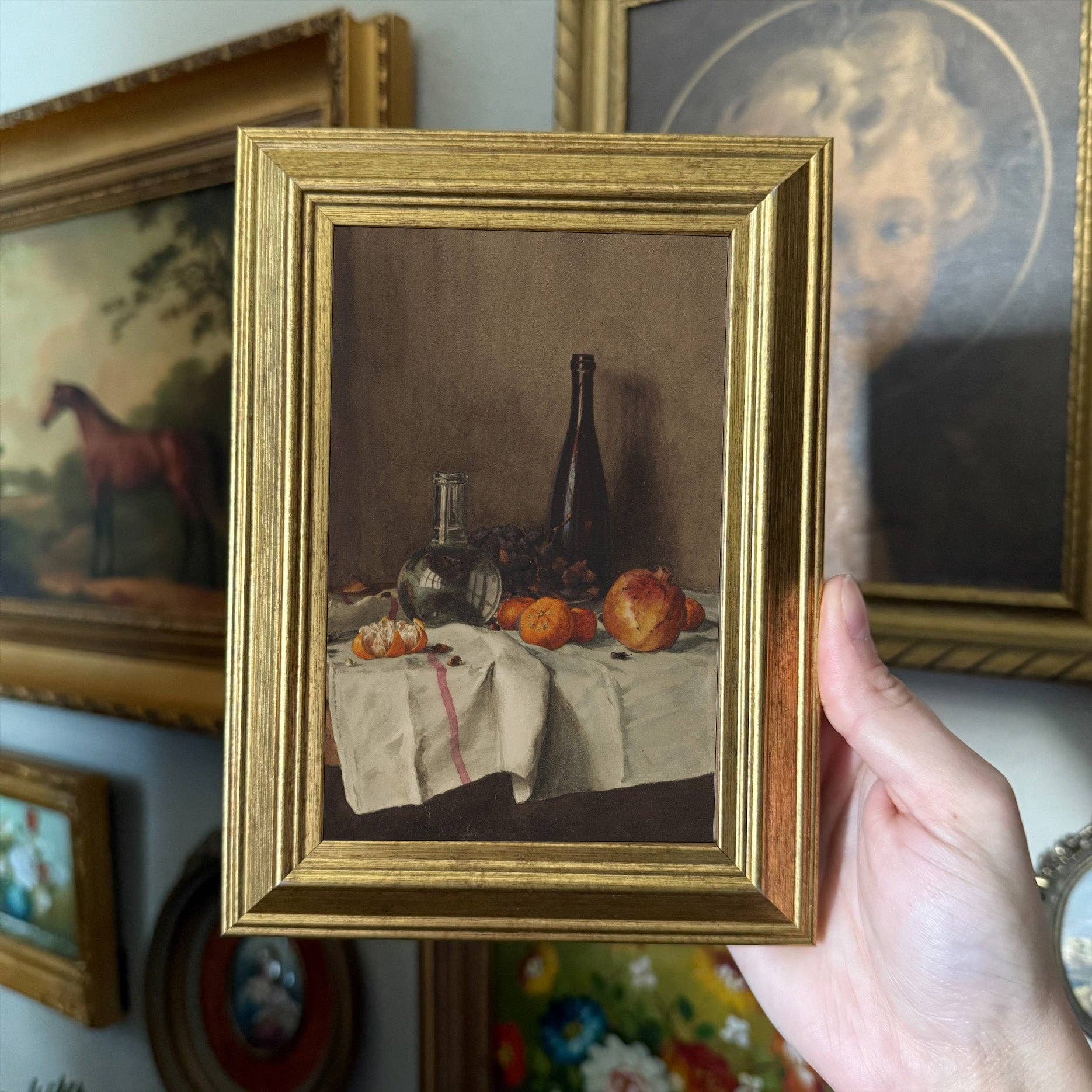 Vintage Style Moody fruits on Table Art Print Framed