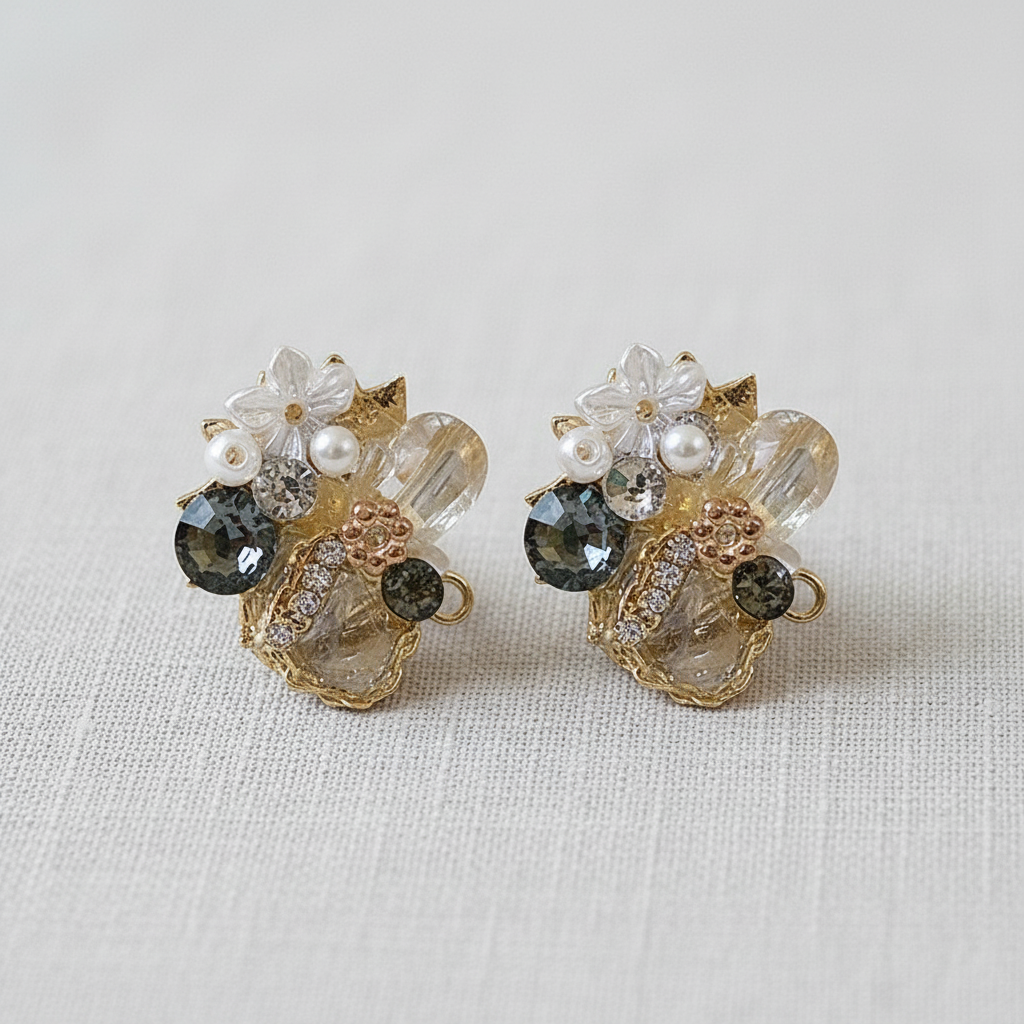 Gold Crystal Floral Stud Earrings