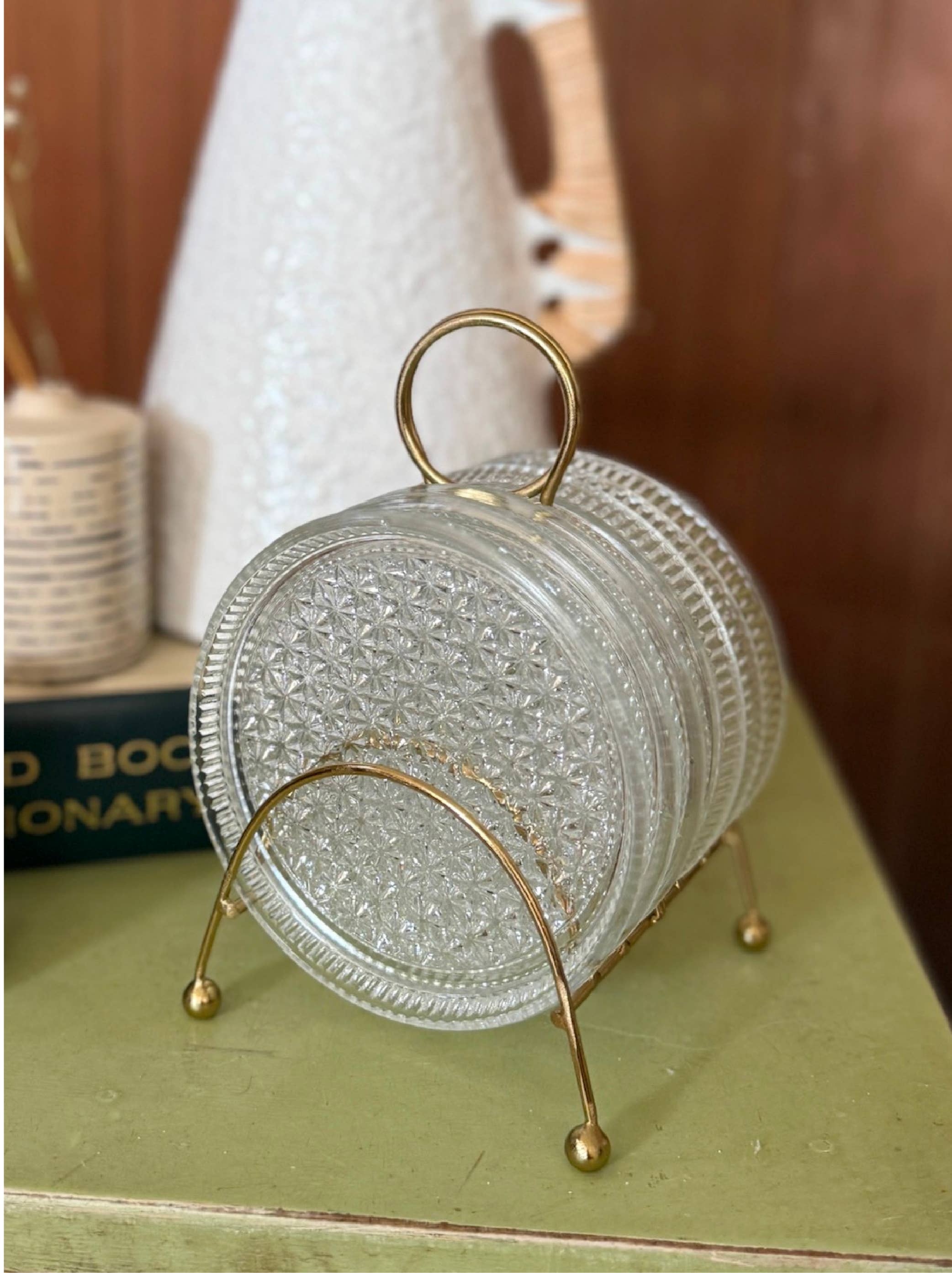 Glass Coasters Metal Caddy Set