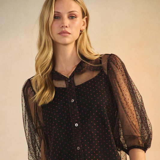 Sheer Dotted Mesh Blouse