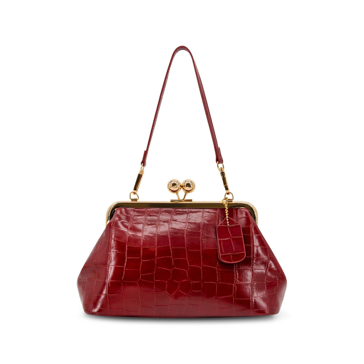 Celeste Faux Croc Clutch  in Wine