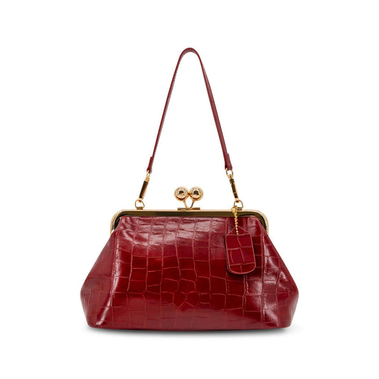 Celeste Faux Croc Clutch  in Wine