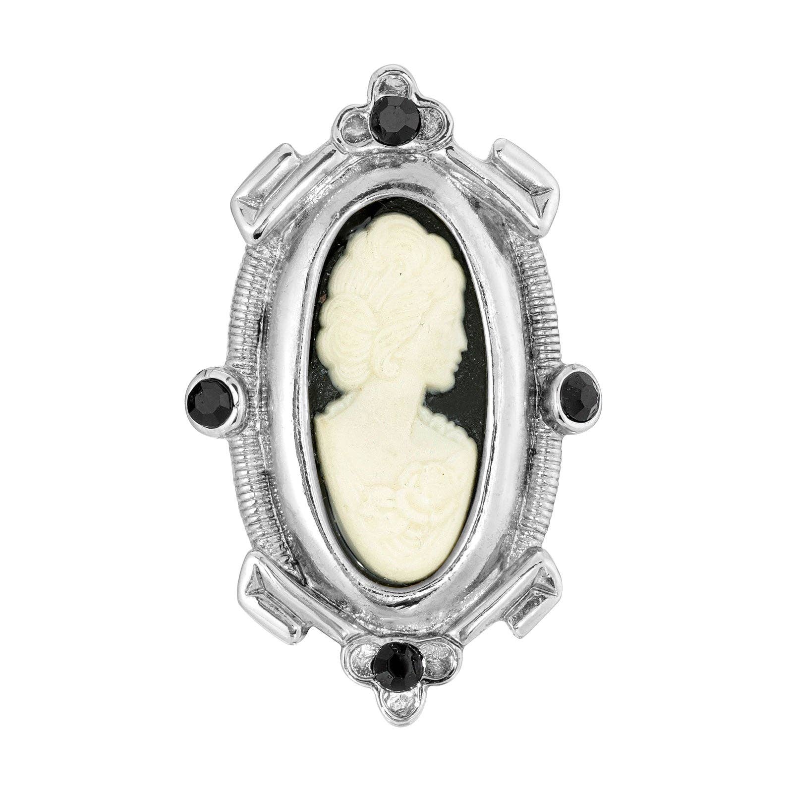 Oval Matte Black & Ivory Cameo Brooch