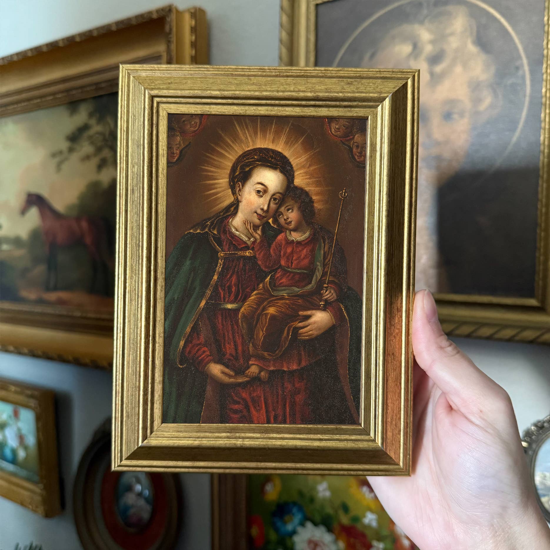 Vintage Style Madonna with Child Jesus Art Print Framed