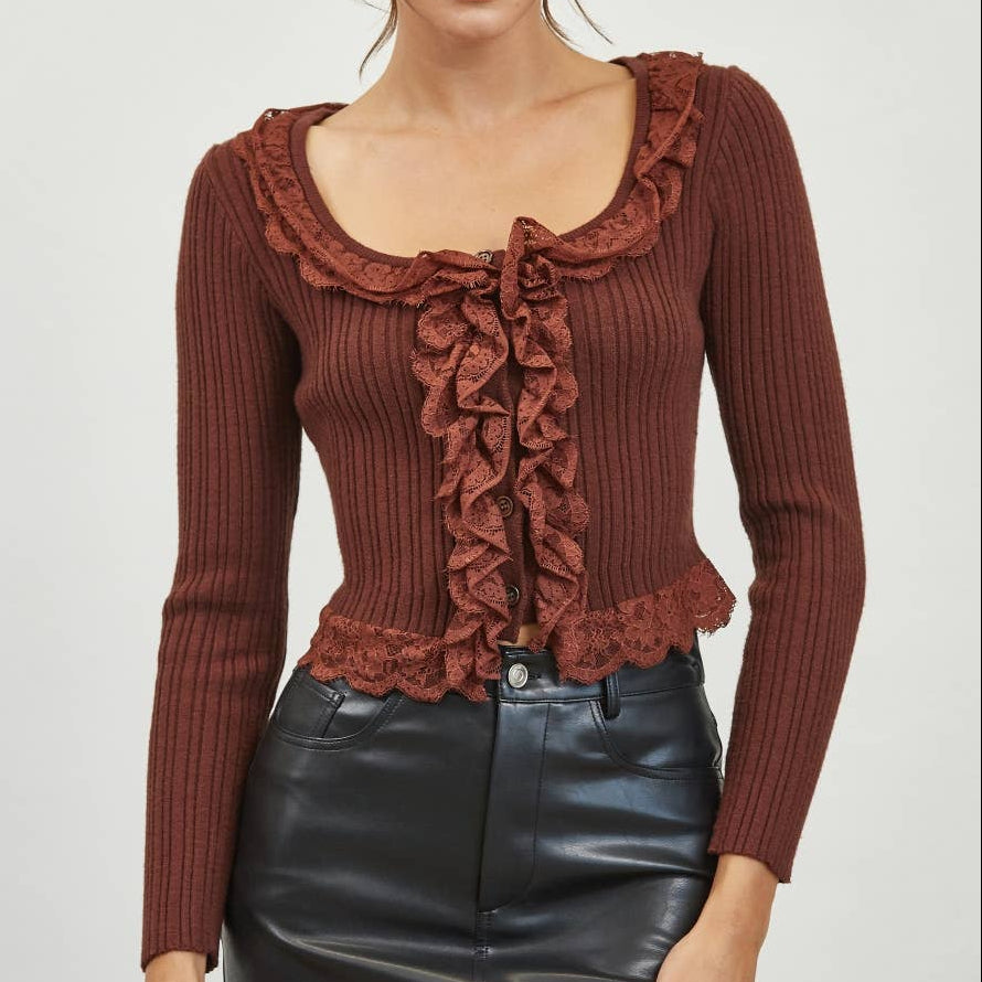 Rust Ruffled Lace Top